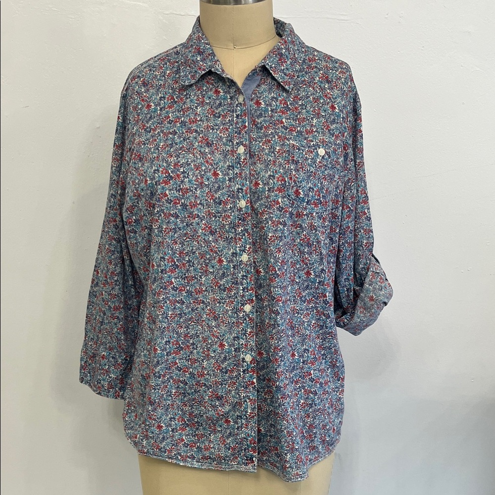 Tommy Hilfiger Blue and Red Floral Button-Down Shirt